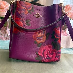 COACH Purple Leather Floral Appliqué Shoulder Bag